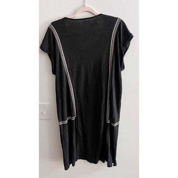 Garnet Hill Organic Linen Black Embroidered Beach Dress Womens Large Lightweight - Picture 13 of 15